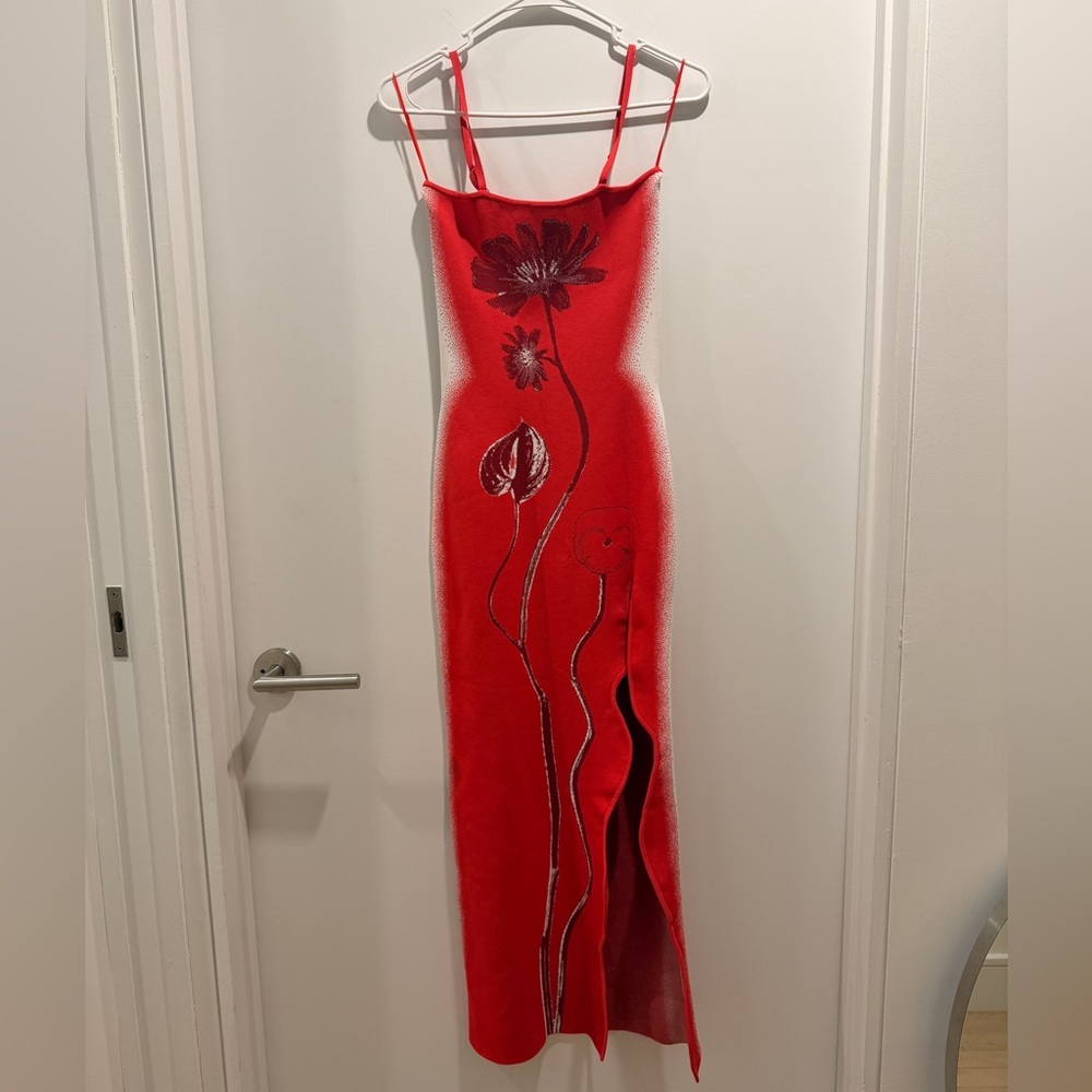 Ph5 Iris Flower Intarsia Knitted Maxi Tank Dress - S Red